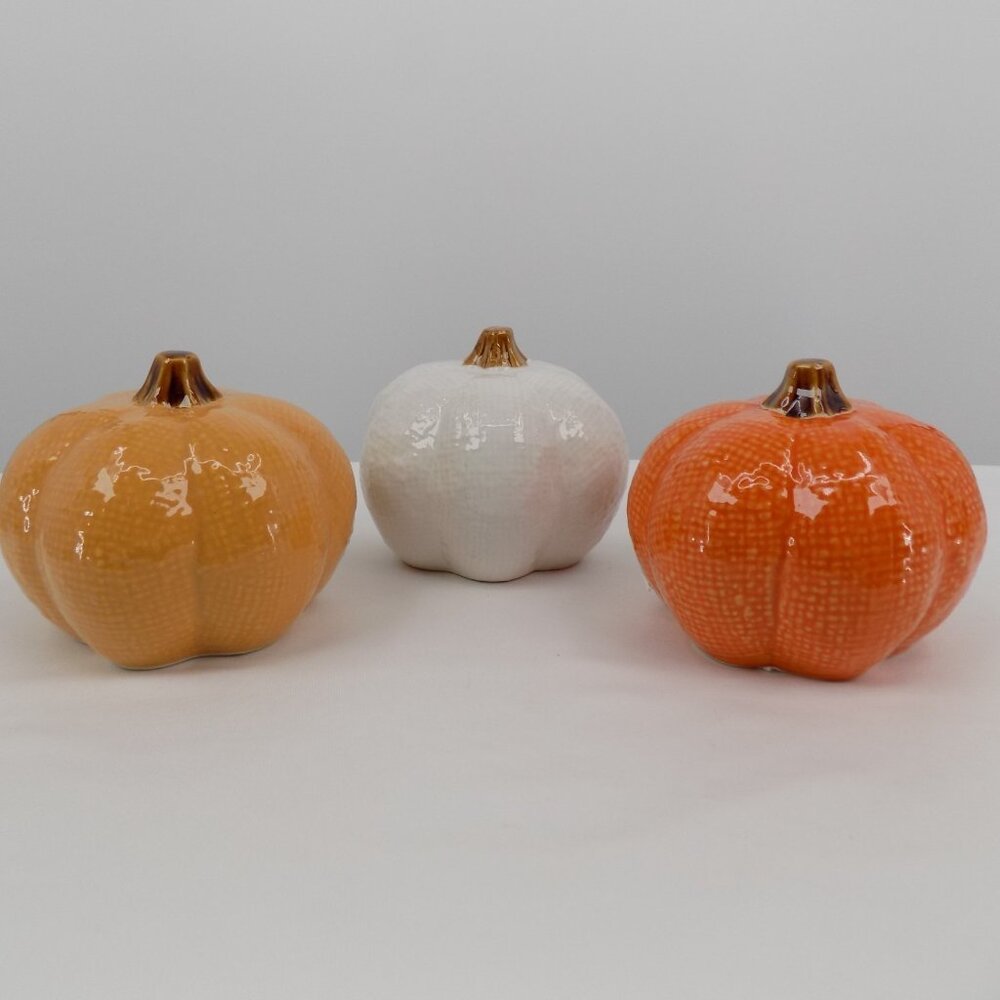 Set of 3 Ashland Ceramic Pumpkins Fall Heirloom Harvest Tabletop Decor New - Picture 1 of 9